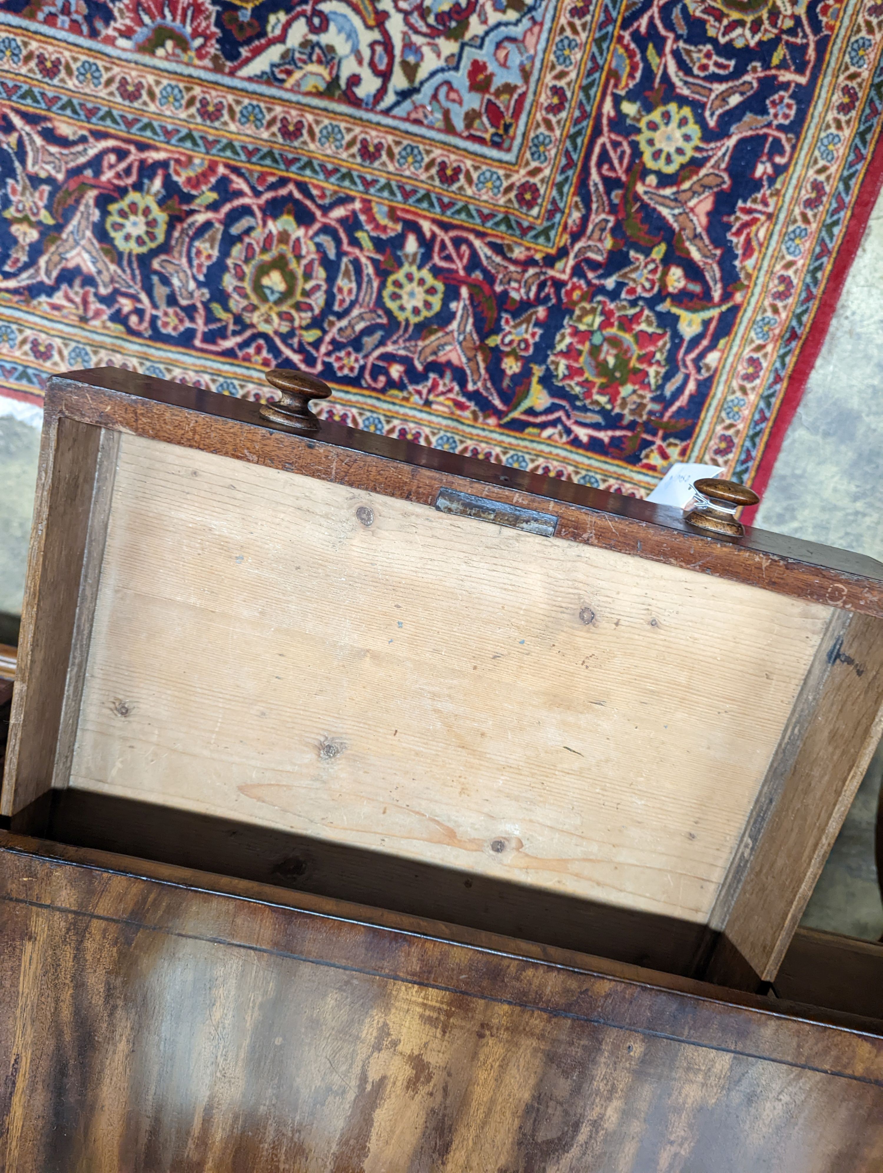 A Regency ebony inlaid mahogany sofa table, width 98cm, depth 69cm, height 72cm